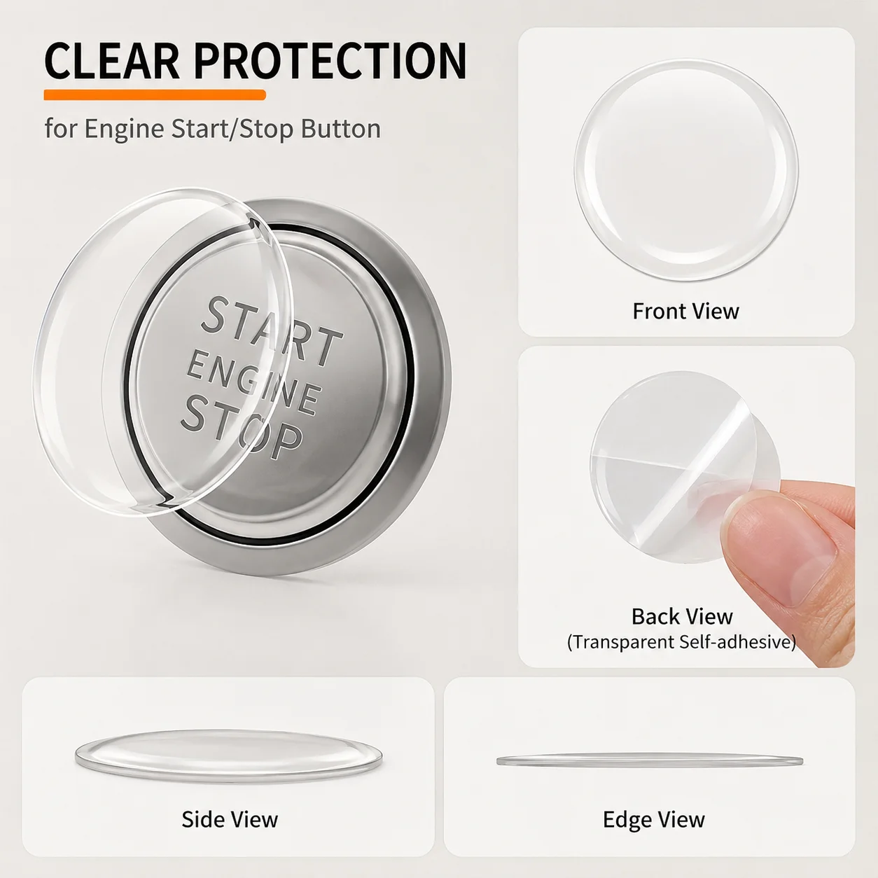 YONGRUN Transparent Push Start Button Protector Film for Car Interior Scratch Guard Crystal Clear Easy Fit Adhesive Cover