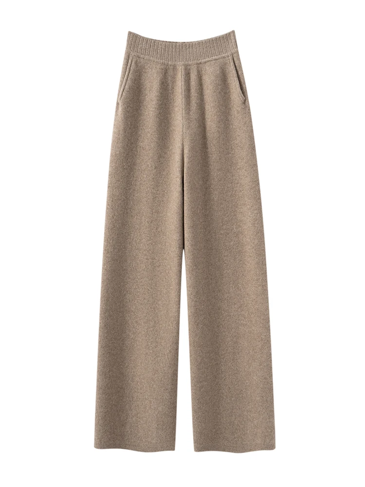 

MEETCC Women's 100% Cashmere Wide Leg Pants Autumn Winter Thick Trousers Soft Warm Cashmere Cozy Pants Casual Loose Elegant Pant