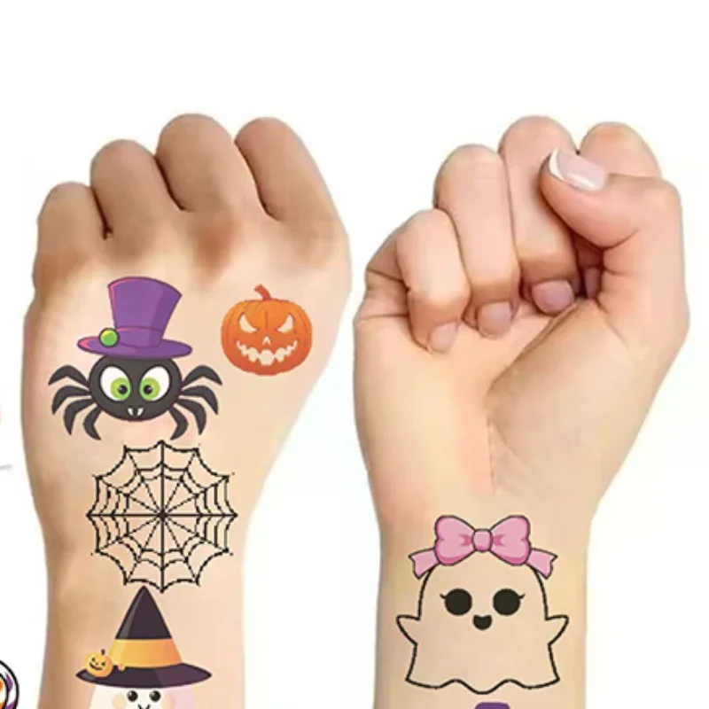 

10 листов, детская игрушка в подарок, Хэллоуин, тыквы, татуировка, наклейка, временная поддельная татуировка, рука, руки, тело, Waterdichte татуировки