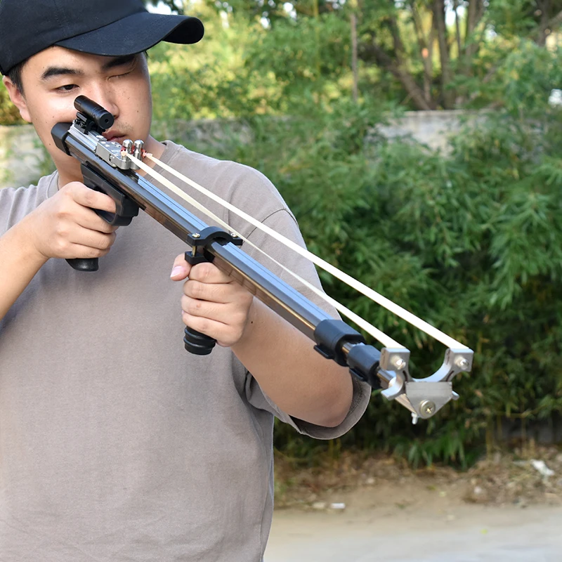 Powerful Retractable Hunting Slingshot Professional Field Hunting Shooting Large Slingshot Metal Shooting Long Slingshot