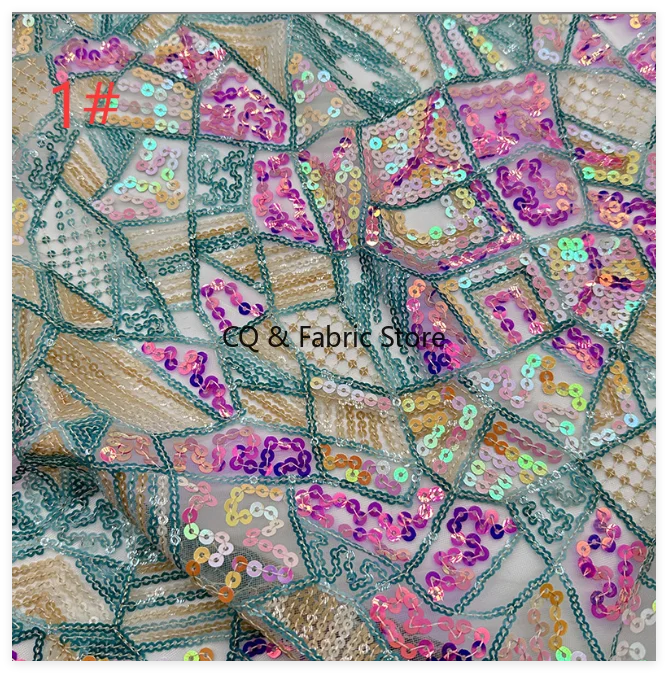 Geometry Embroidery 3D Industry Gorgeous Irregular  Sequin Lace Soft Mesh Fabric For Fashion Dress Designer Fabric