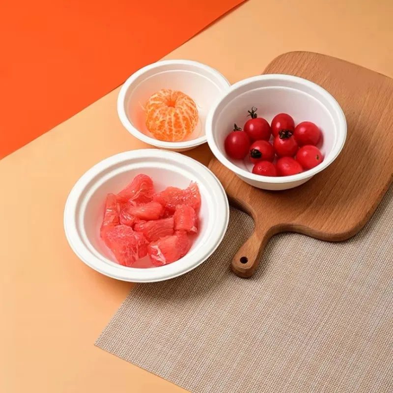 20PCS Disposable Bowl Sugarcane Pulp Degradable Home Outdoor Barbecue Paper Bowl Party Cutlery Round Paper Plate Take-out Box