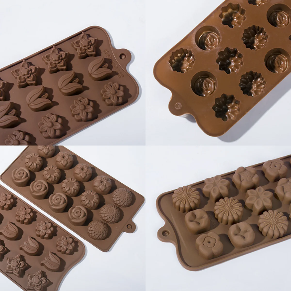 Multicavity Flower Silicone Chocolate Mold DIY Tulip Rose Biscuit Fudge Candy Jelly Ice Cube Making Cake Decor Baking Tool Gift