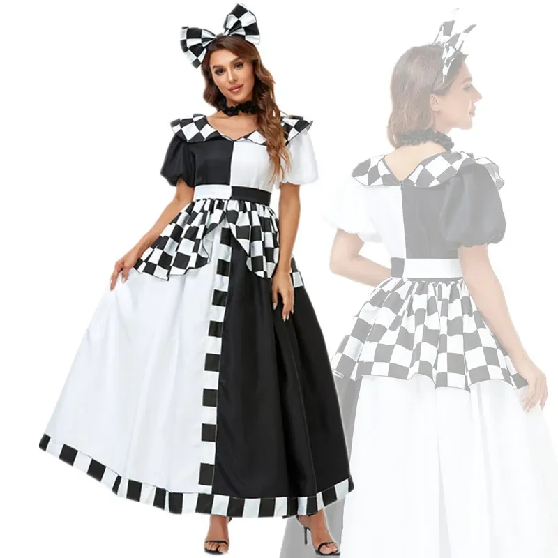 

Halloween Clown Costume Black And White Checkered Poker Princess Dress