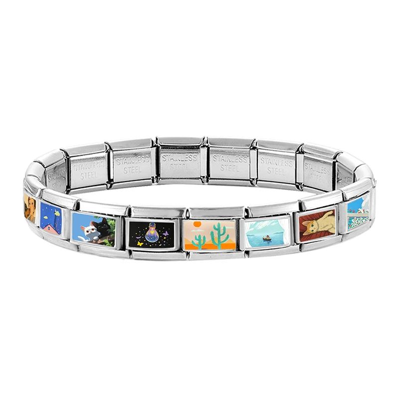 Y2K Süße Katze Blauer Himmel Seestern Italienische Charm-Links Passend für 9mm Edelstahl Damenarmband DIY Schmuckherstellung Geschenk Großhandel – Detail 5