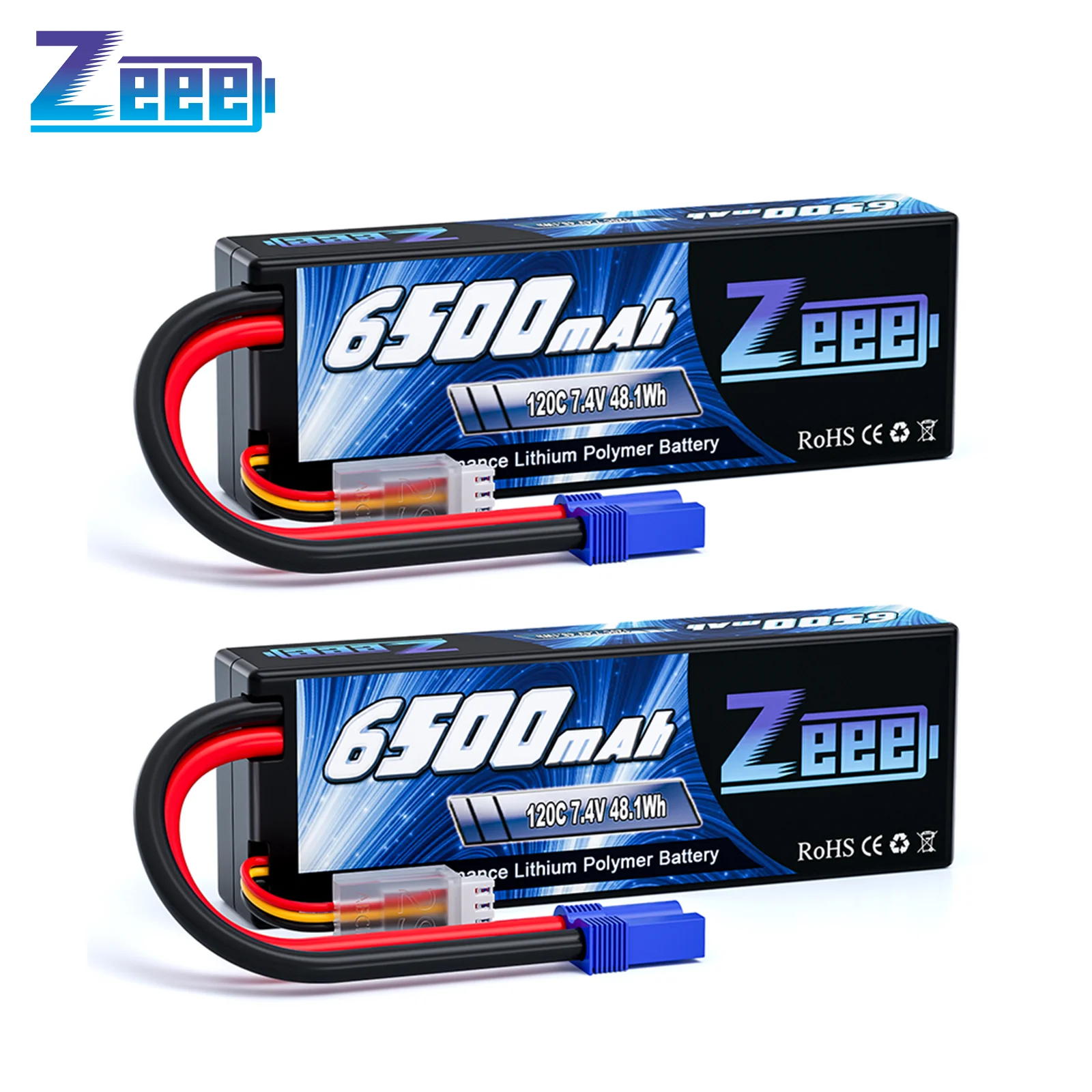 Zeee 2S 6500mAh Lipo Battery 7.4V 120C Hardcase with EC5 Plug for RC Car Truck Tank Truggy Boat Vehicles RC Racing Hobby Models