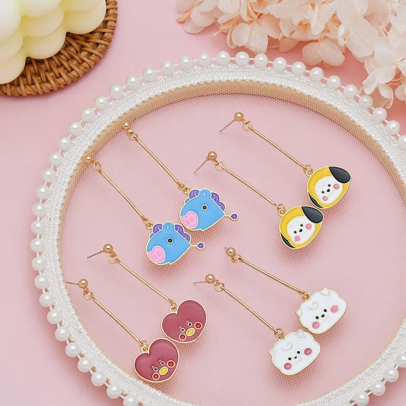 Kawaii BT21 Anime Peripherals Tata Rj Chimmy Cooky Shooky Mang Koya Cartoon Girl Earrings Alloy Earrings