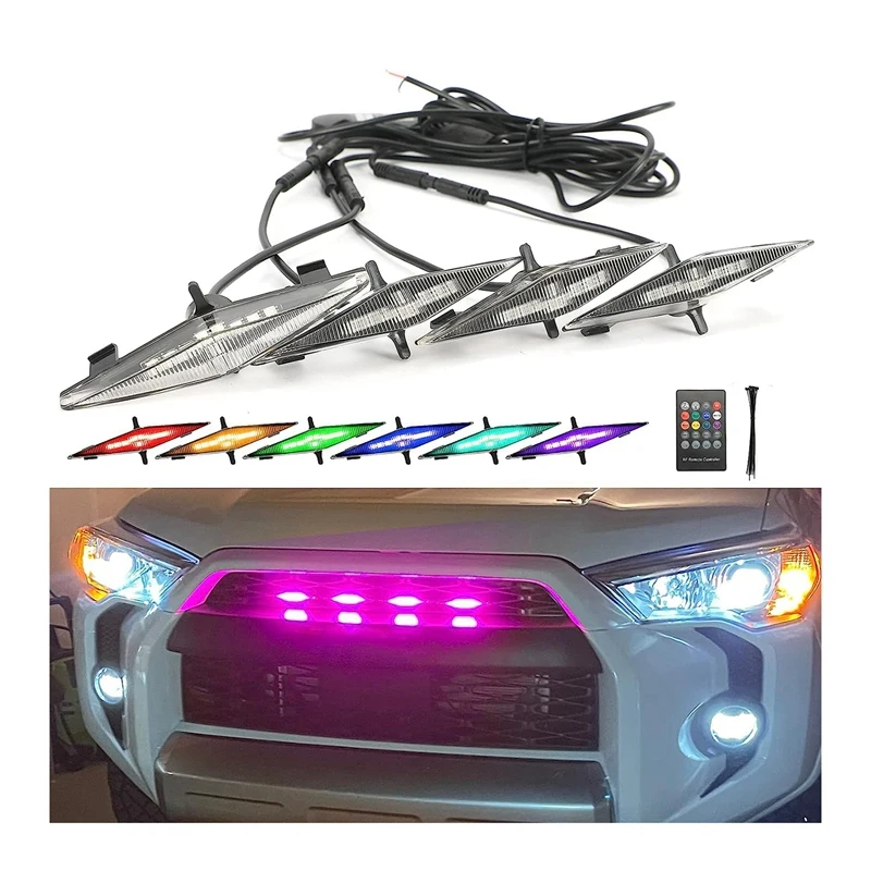 4 PCS RGB Grill Led Lights Parts For 2014-2019 Toyota 4Runner TRD Pro Grille, SR5,TRD Off-Road,Limited 2014-2023 TRD Pro