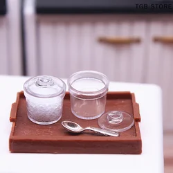 2Pcs 1:12 Dollhouse Miniature Glass Sugar Bottles Spice Seasoning Jar with Cover Model Kitchen Decor Toy