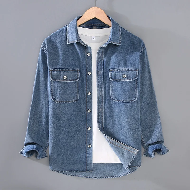 

Loose Fit Long Sve Men's Denim irt Casual Workwear Sle Spring Faion American Trend Japanese Sle Haome irt Jaet