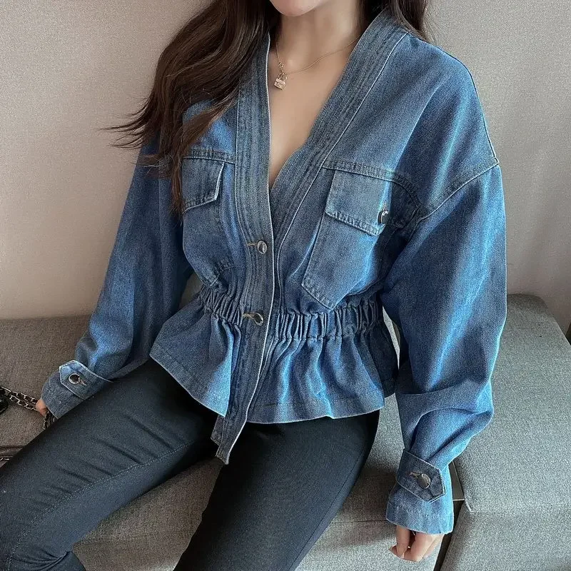 Rhinestone Crop Special Women's Denim Jacket Coat Trend Latest Fashion Winter Jean Jackets for Women 2024 Coats Blue Designer