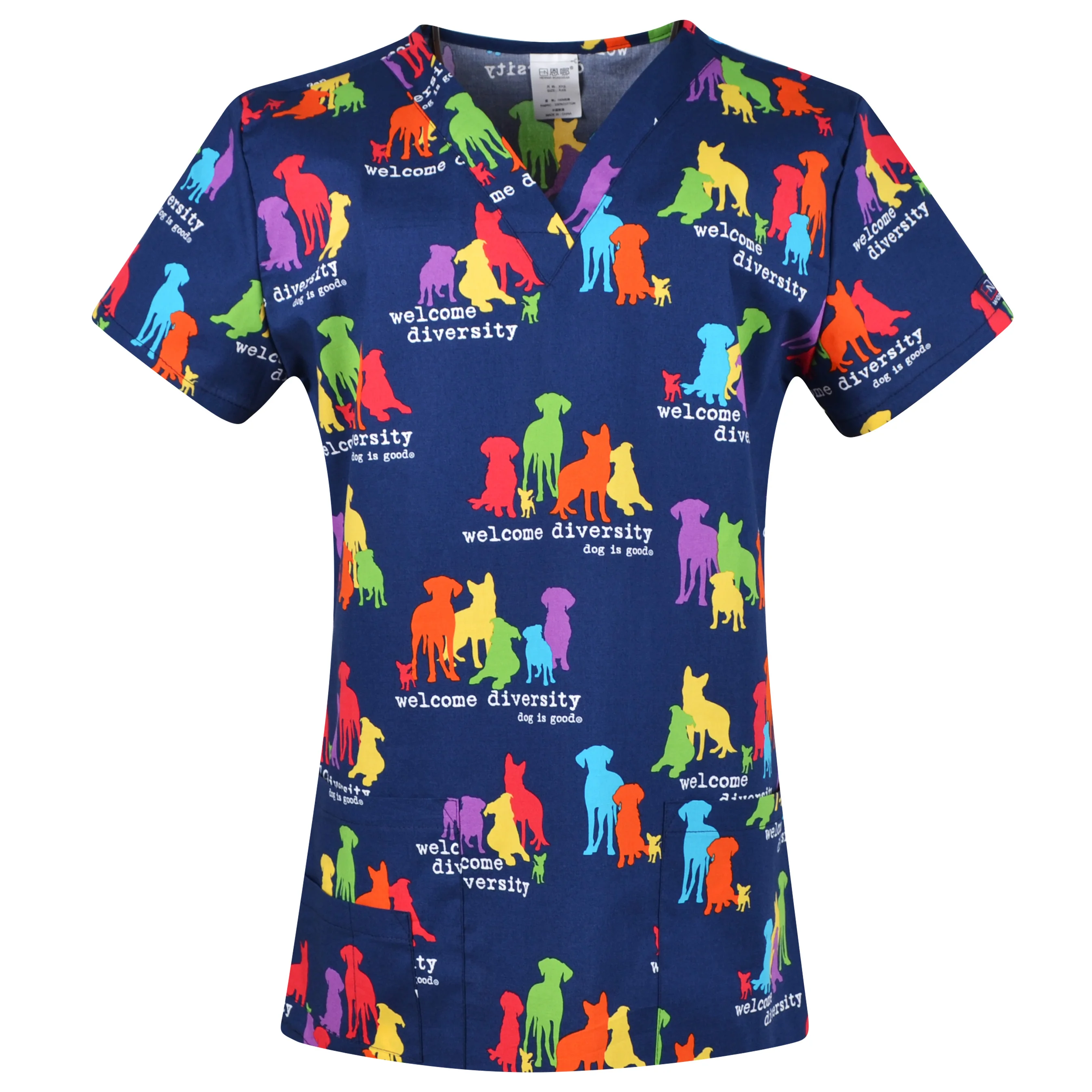 Hennar Print Vet Scrub Uniform For Women In 100% Cotton 4 pockets,XXS-5XL Pet Doctors Medical Scrub Tops