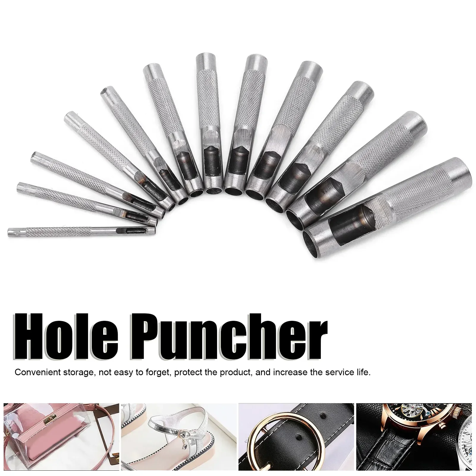 12pcs Belt Hole Puncher Set Carbon Steel Leather Hollow Punch MultiFunction Hand Tools 316mm