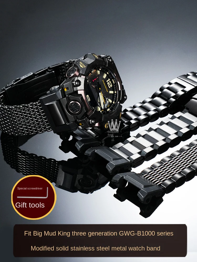 GWG B1000 حزام كبير من الفولاذ المقاوم للصدأ ممتد للمعصم لـ G-SHOCK Casio Gen3 جديد Mudmaster GWG-B1000 محول أشرطة سوداء معدلة