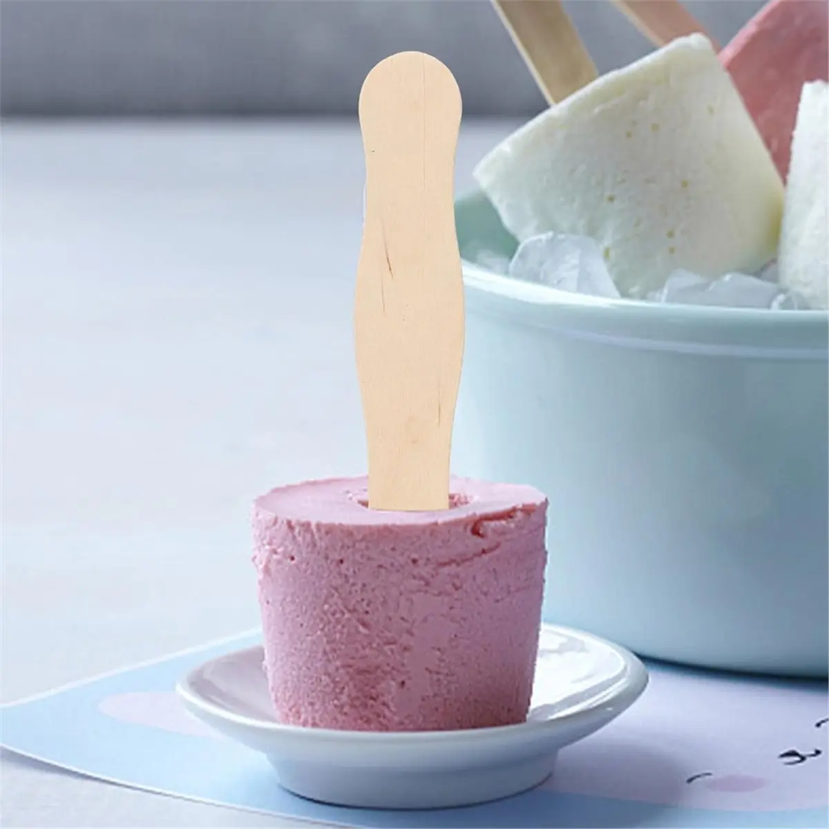 DT38 50PCS Natural Wood DIY Craft Sticks for Painting Mixing and Wedding Programs Non-Deforming Sticks for Dessert Accessorie