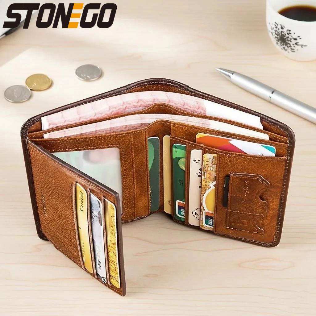 

Высококачественный мужской кошелек из натуральной кожи с RFID-защитой, тонкий, короткий, многофункциональный, для кредитных карт и денег