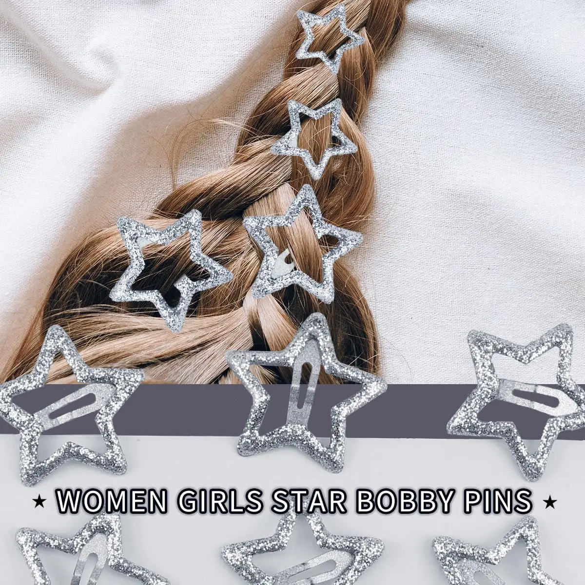 10/20PCS Silber Metall Funkelnde 1,2" Stern Haarspangen Snap Haarspangen Rutschfeste Clips für Mädchen Frauen Y2K Haarschmuck – Detail 3