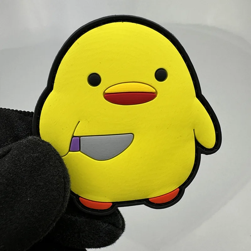 Cute Cartoon Beastie Little Yellow Duck with Knife Goose Frog PVC Patch Morale Badge Tactical Backpack Clothing Hook and Loop