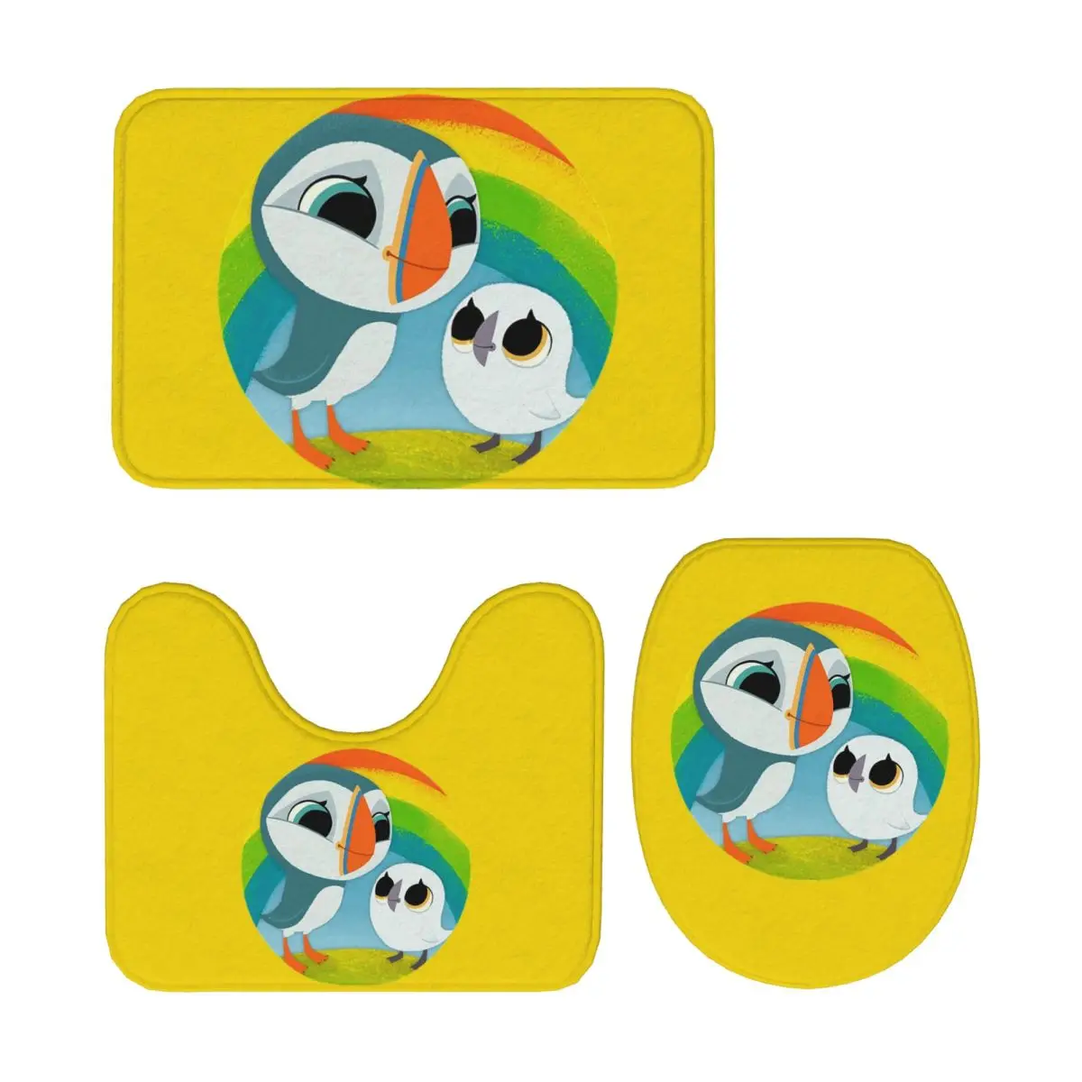 

Puffins Preschool Rocks Irish Coast Ireland Cute 3 Pcs Bath Mat Bathroom Set Toilet Lid Cover Home Non-Slip Carpet Floor Rug