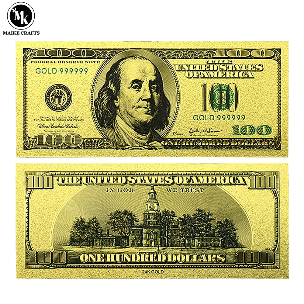 

10 Pieces 100 US Dollars Gold Banknotes 13.78*5.87 Inch Large Size, Plastic Money Collectible Home Decoration Display Gift