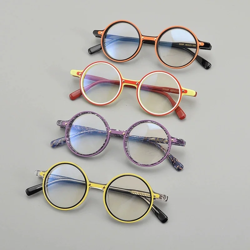 Belight مصمم بصري ملون خلات خمر شكل دائري اليدوية خلات الرجعية النظارات إطار وصفة طبية عدسة 222GP