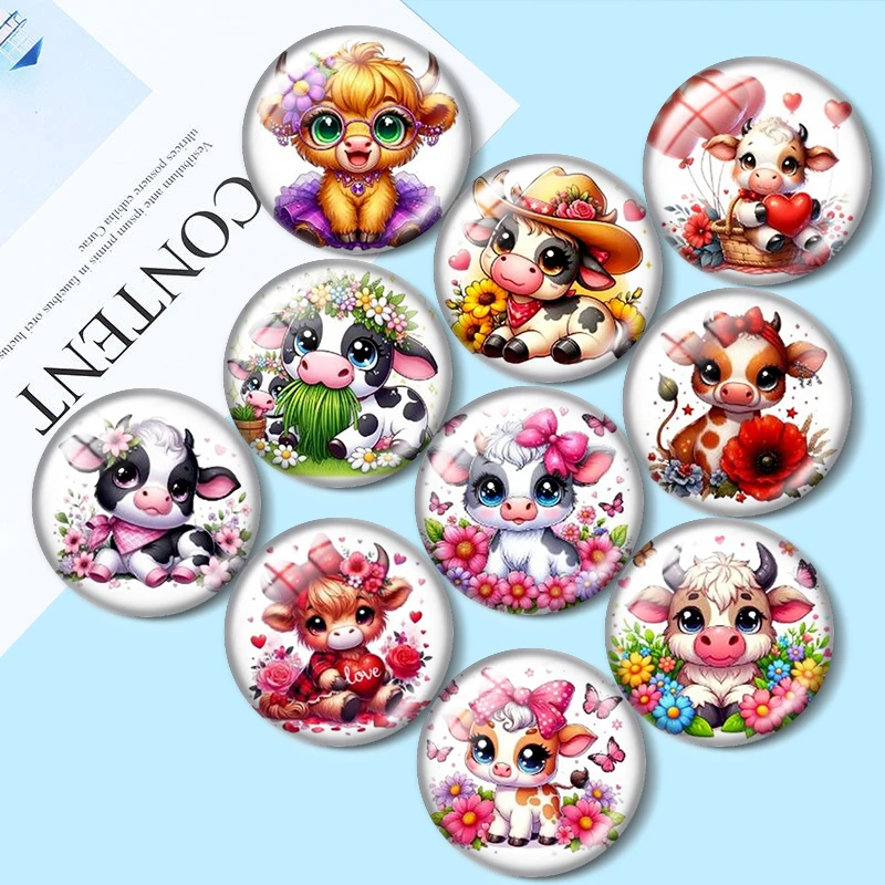 Cabujón de cristal de vaca Highland bebé de 12/18/20/25mm para pulseras, colgantes, anillos, pendientes y accesorios de joyería