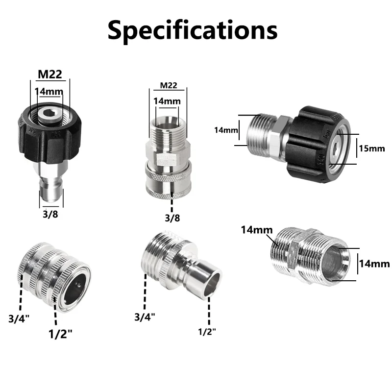 10PCS Pressure Washer Adapter Kit M22-14mm to 3/8