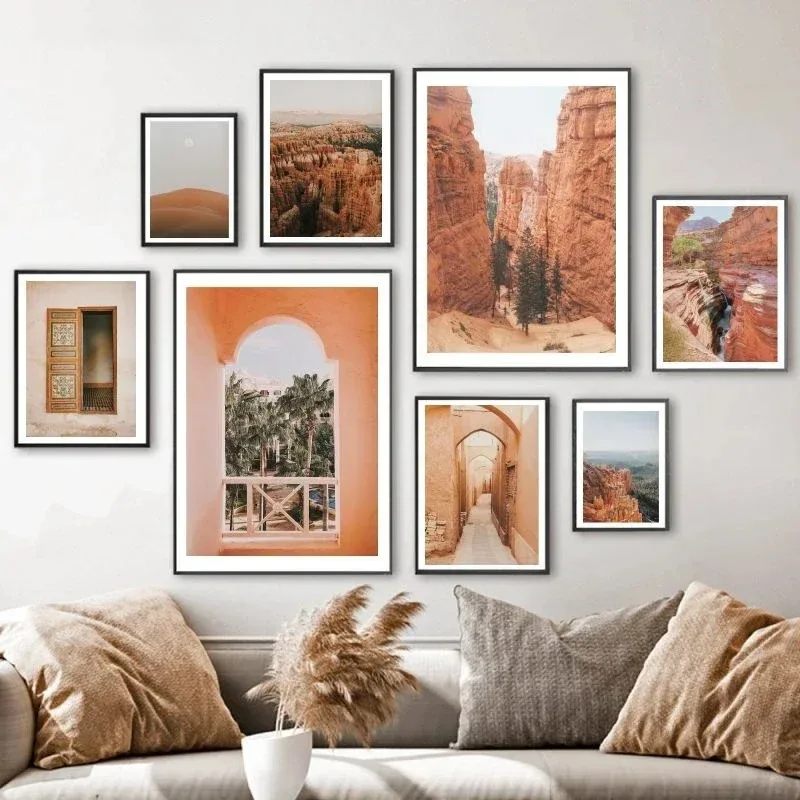 Arizona Desert Canyon Canvas Painting Wall Art  And Prints Orange Moroccan BohoPosters Architecture Marrakech Landscape Picture