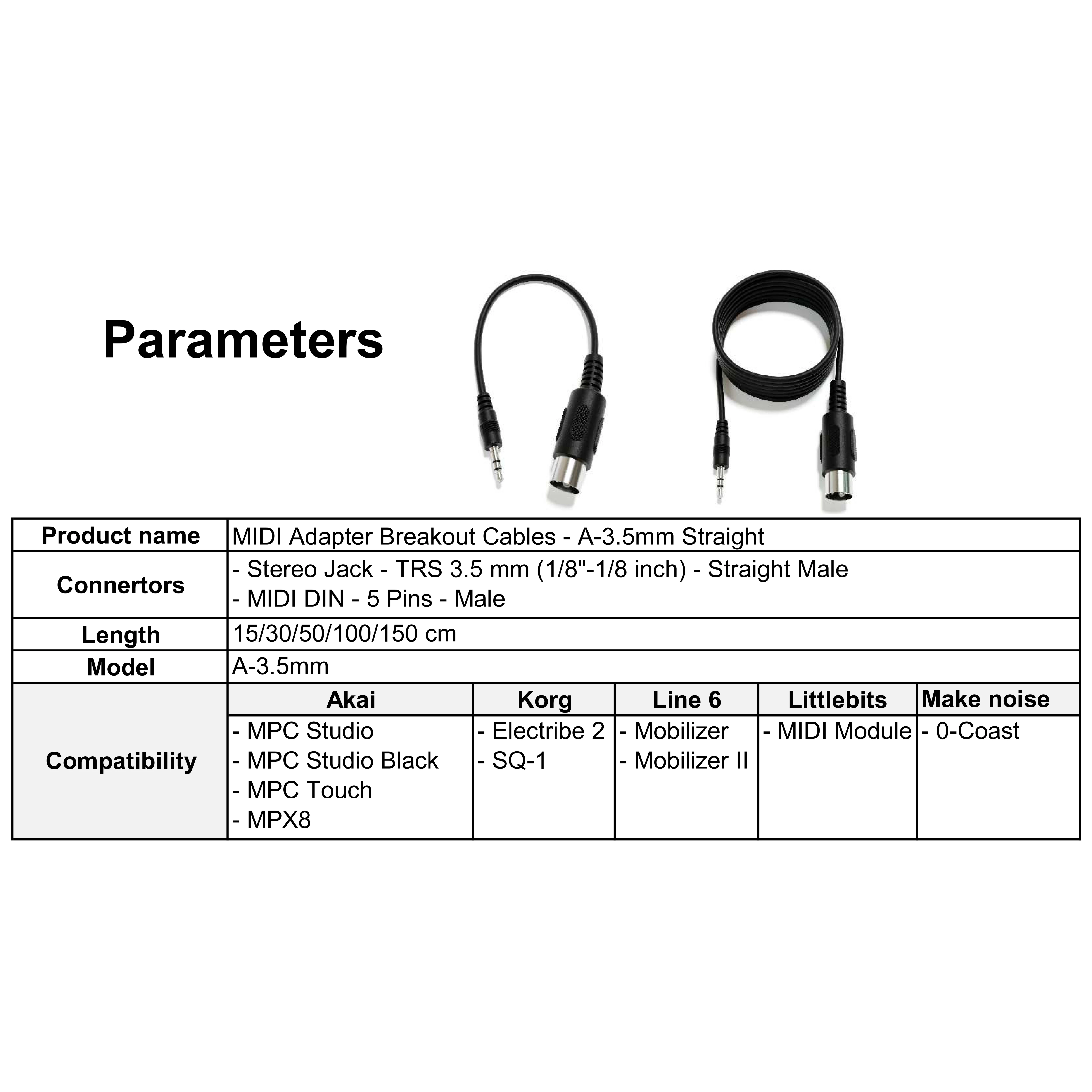 ExcelValley - Mannelijke DIN MIDI-adapter breakout-conversiekabel - Mini / Micro jack - TRS 2,5 mm / 3,5 mm