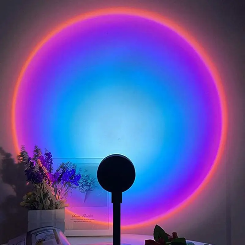 Sunset Light Bedroom Night Light USB Charging 7 Colors Lamp With Push Button 360 Degree Rotation Lamp Plug And Play For Bedroom