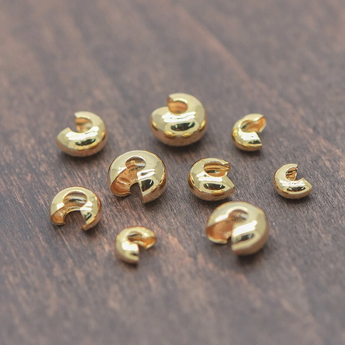 20pcs 18K Gold Plated Copper Crimp Beads Covers, Conceal Crimp Ends，Crescent Clasp For Jewelry Makeing