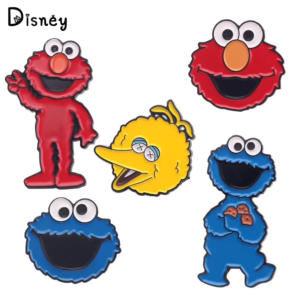 Disney sezamkowa ulica broszka Cartoon śliczne Elmo duży ptak metalowa plakietka Pin ubrania przypinka na plecak dla chłopca i dziewczyny biżuteria