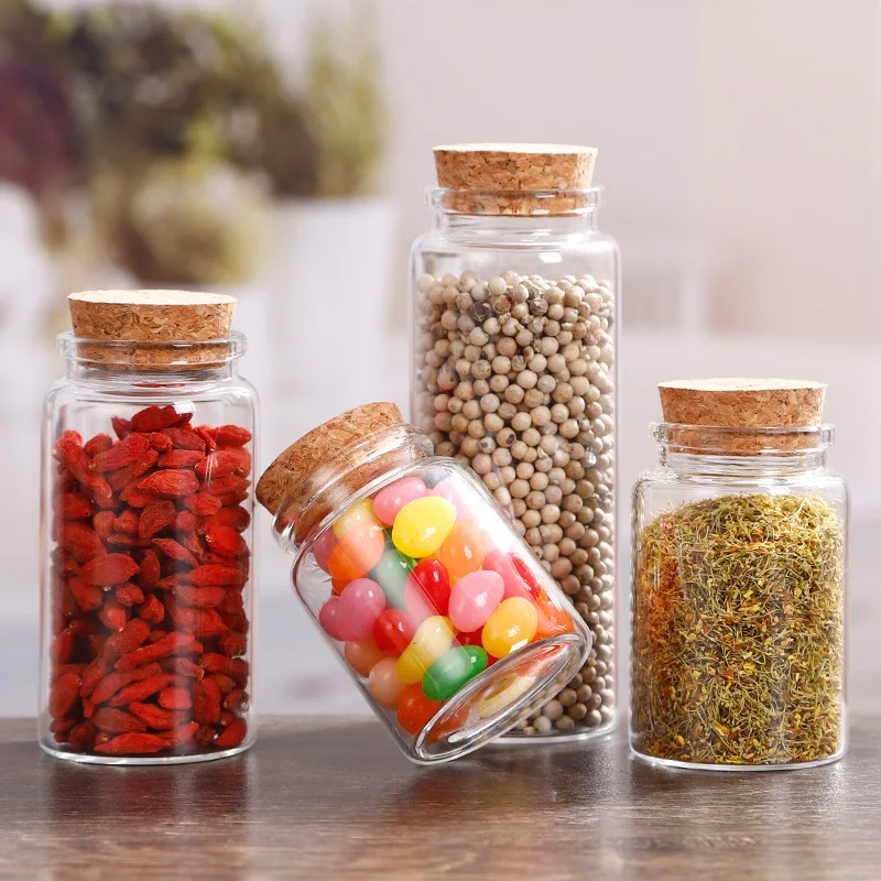 6pcs 90ml/220ml/400ml/550ml Empty Clear Glass Wishing Bottles With Cork Stopper Storage Jars 57mm Bottle Diameter