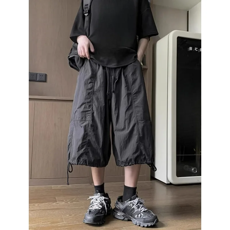 

Japanese Yamamoto Style Workwear 7-crop Pants for Men's Summer Thin Loose Wide-leg Shorts Over-knee Casual Pants Underwear Top
