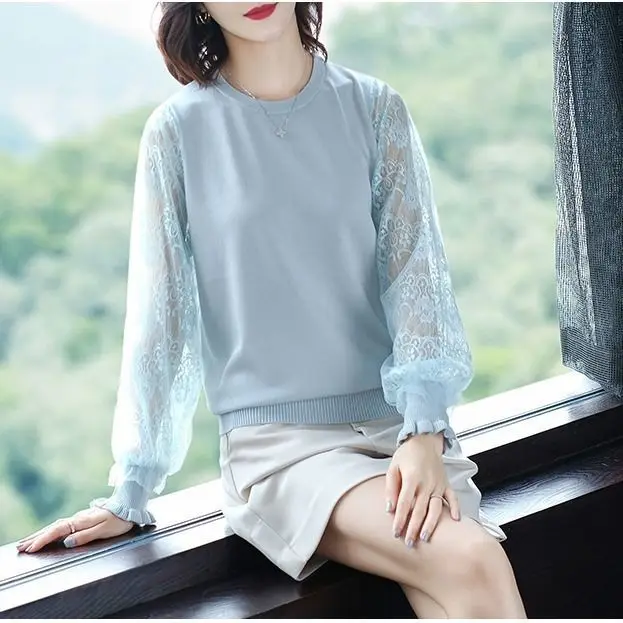 2025 primavera verão nova edição coreana versátil moda olhar fino renda manga bolha topo solto inferior fino oco chique topos