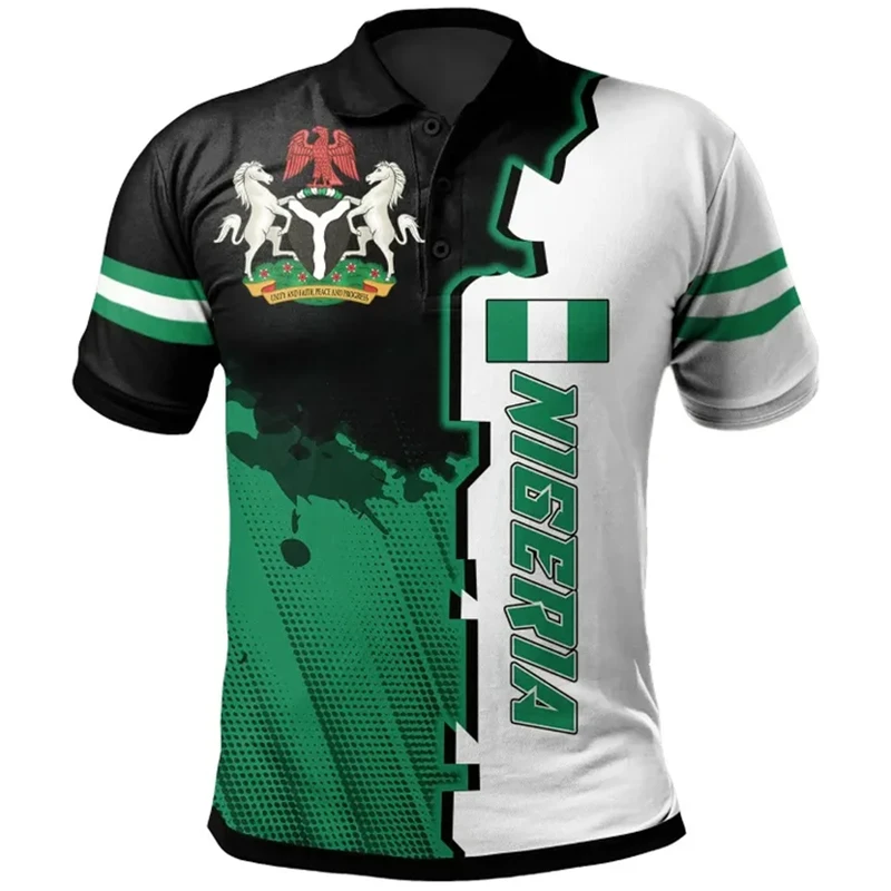 Nigeria Flag 3D Printed Polo Shirt Men Women Summer Fitness Casual Button Tee Shirts Short Sleeve Polo Shirts Ropa Tops Lapel