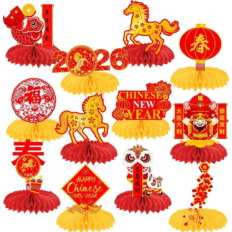 

Набор из 12 украшений для стола в виде сот для Китайского Нового года 2026, для празднования Весеннего фестиваля и Лунного Нового года