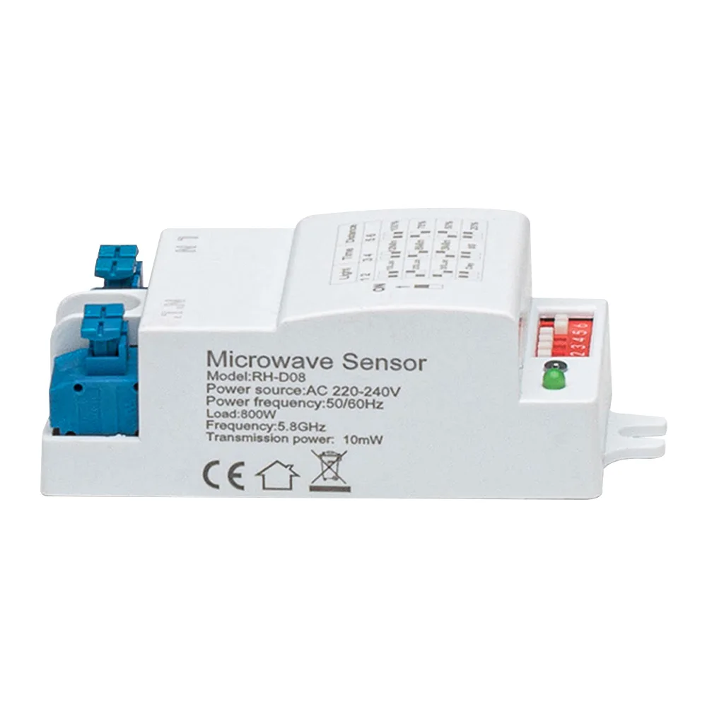 AC220-240V Sensor Switch 5.8G Microwave Radar Photosensitive 8S-12Min Delay 8m Sensing Distance Adjustable No Blind Area