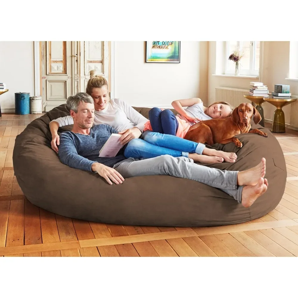 Giant 7-foot beanbag chair, microsuede covered super soft, foam filled, washable giant beanbag sofa, family room burlap chair