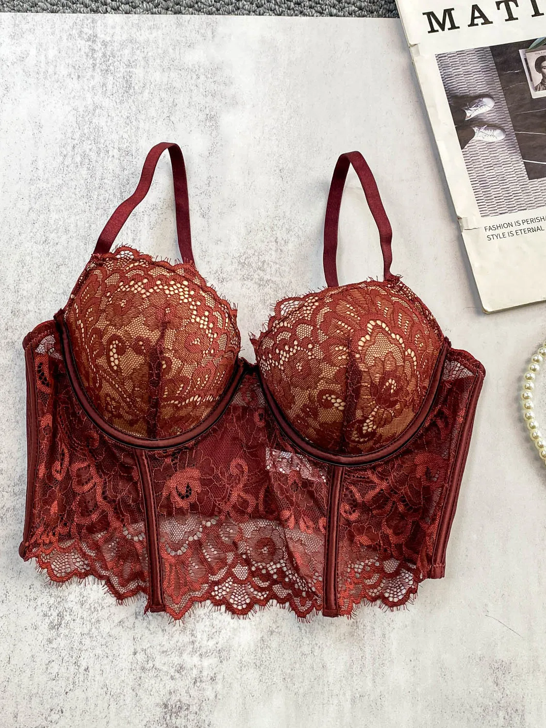 Seksowna, pikantna bluzka z koronkowym wykończeniem, europejski styl, damska kamizelka na jesień i zimę, miękka, z podparciem biustu, z wkładkami modelującymi biust, top.