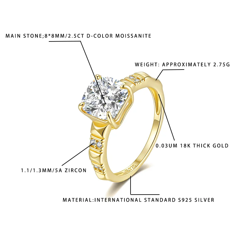 

Женское кольцо с муассанитом D-цвета 3*3 мм, посеребренное золото S925 с цирконом 5А, роскошное кольцо Eternity Band с разноцветными камнями Par