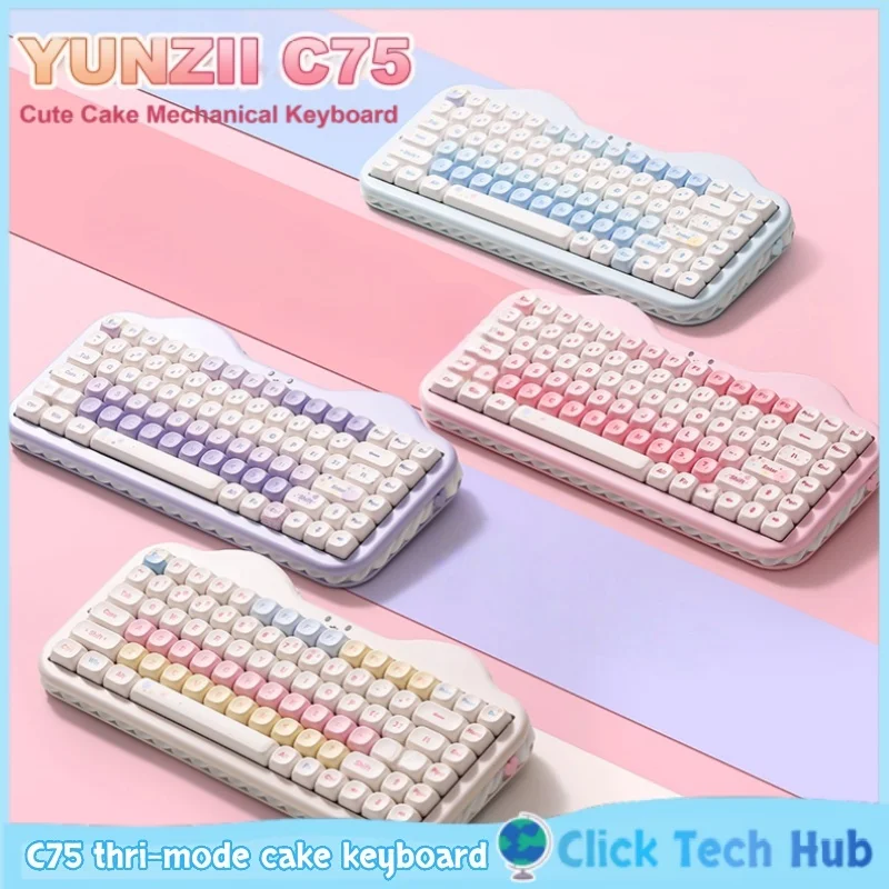 Keyset Universe C75 Thri-Mode Cake Keyboard Wireless Rgb Hot Plug Customized Office General Mac Mechanical Keyboard Girls Gift
