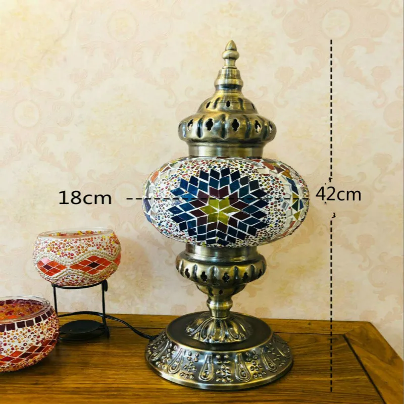 D18cm Turkish Retro Table Lamp Exotic Mosaic Led Decoration Bedroom Living Room Dining Room Desk Lamp For Bedroom