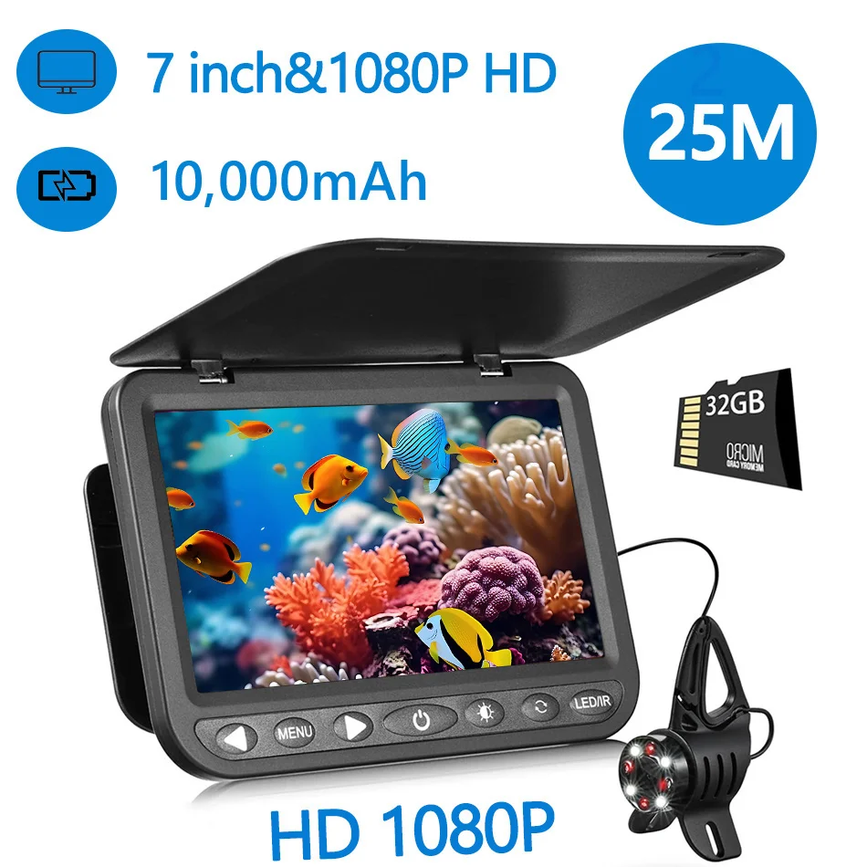 Câmera subaquática para pesca, gravação DVR, câmera de pesca com bateria 10,000mAh, Fish Finder para pesca ao ar livre, 1080P