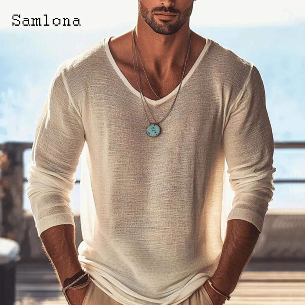 

Men Long Sleeves Board Shirt Clothing 2025 European Style Tops Solid White Transparent Blouse Plus Size Mens Casual Beach Shirts