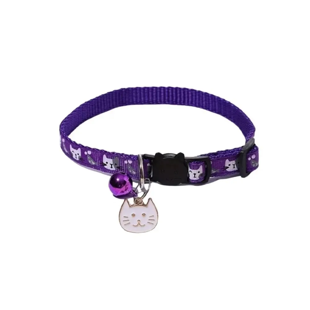 Cute Adjustable Cat Collars Bell Cat Pattern Small Dog Collar Cartoon Quick Release Buckle Pet Collar For Cats