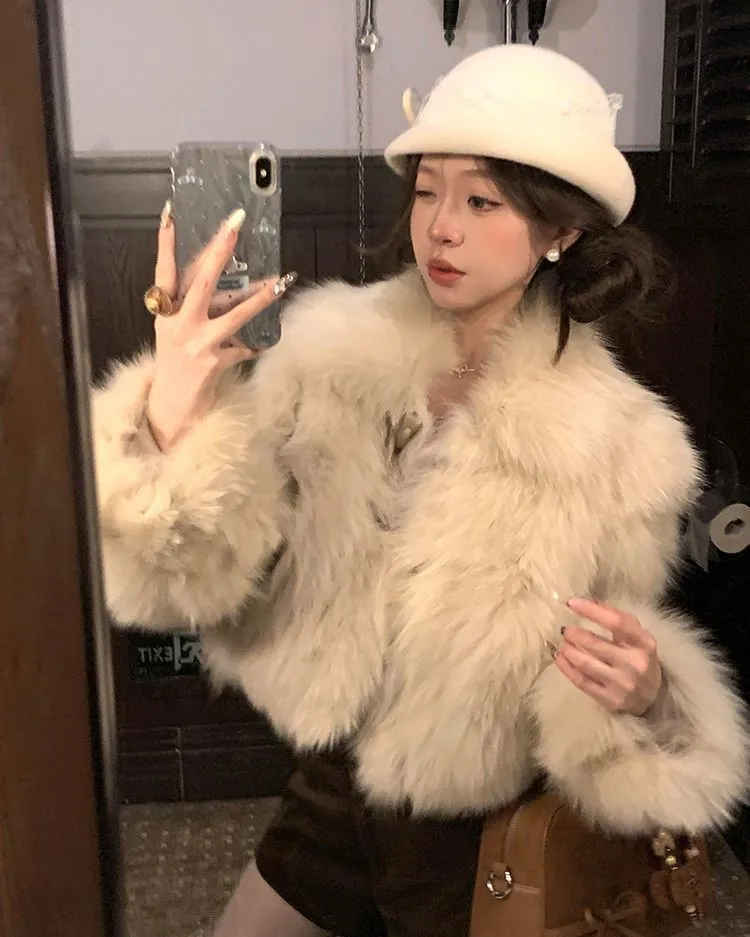 Faux Fur White Coat Coats Womens Snow Popular Cozy Fitted Leather Cashmere Regular Embroidered Patch Stand-Up Waistless Femme OL