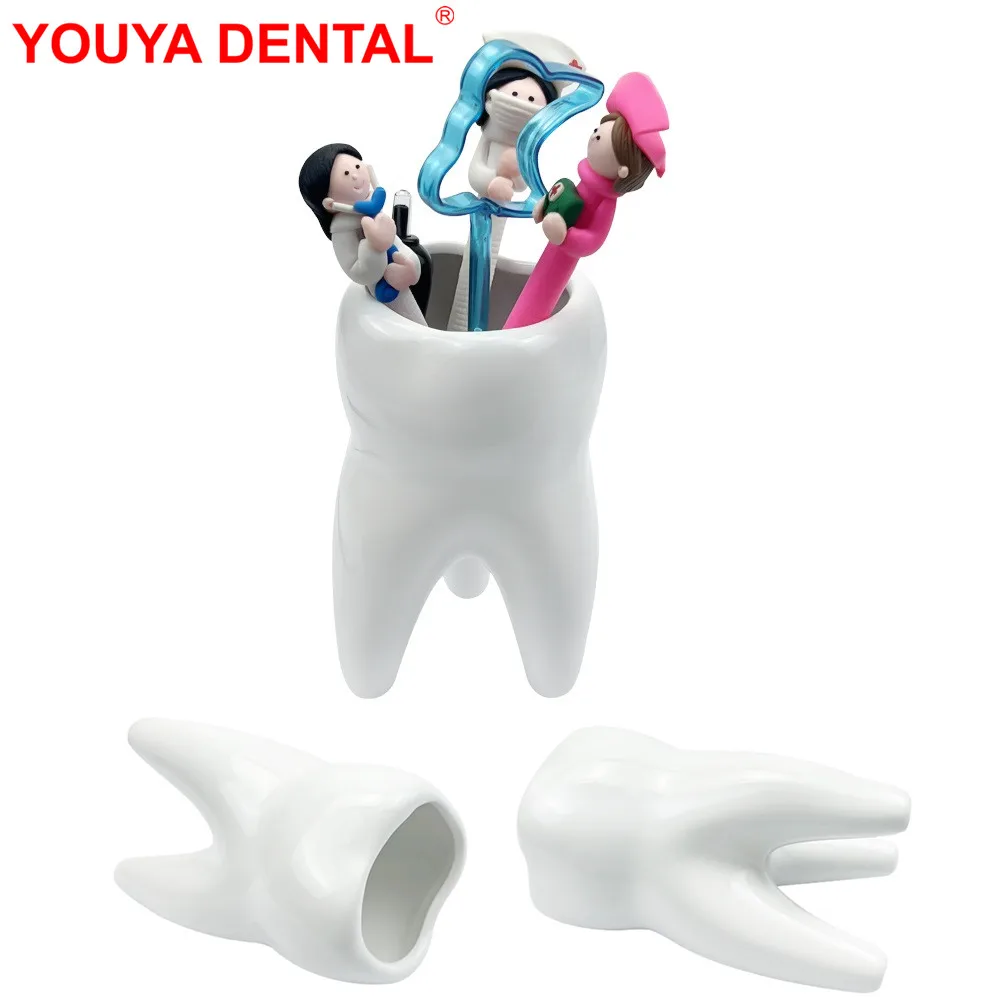 Ceramic Pencil Pen Storage Organizer Holder Stand Creative Tooth Shape Pen Container For Desk Dentist Office Dental Clinic Gifts