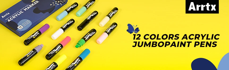 Arrtx Acryl-Farbmarker, Jumbo-Marker mit 10 mm Filzspitze, 12er-Pack neonfarbene Graffiti-Marker, permanente Farbstifte – Detail 1