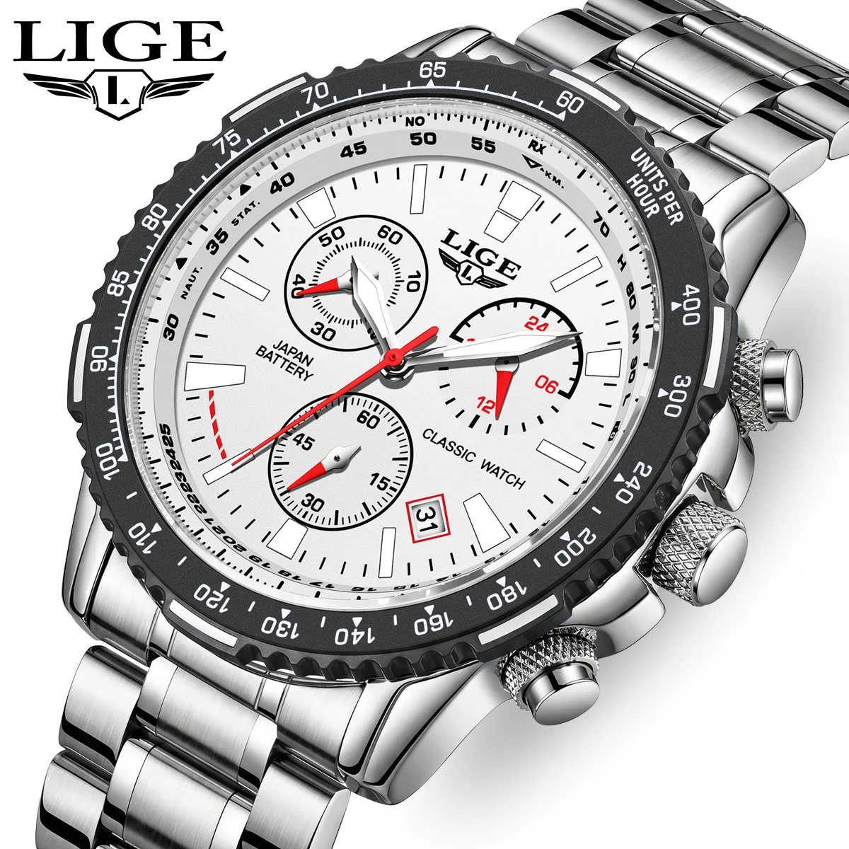 

LIGE Top Brand Fashion Man's Quartz Chronograph Wristwatch Luxury Waterproof Military Full Steel Watches for Men Casual Watch